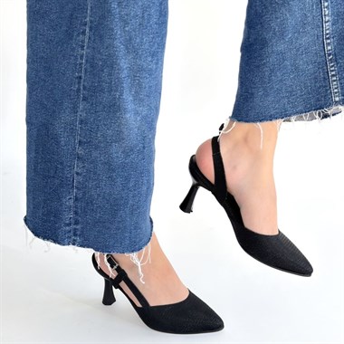 Joga Saten Simli Topuklu Ayakkabı -Siyah