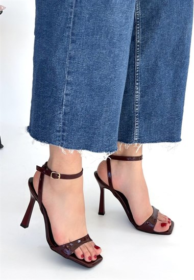 Jowin Rugan Topuklu Bilekten Kemerli Ayakkabı -Bordo