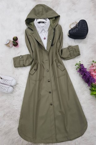 Kapşonlu Bondit Kap -Haki