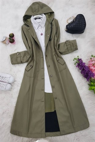 Kapşonlu Bondit Kap -Haki