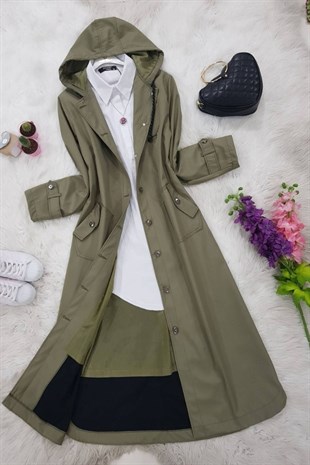 Kapşonlu Bondit Kap -Haki