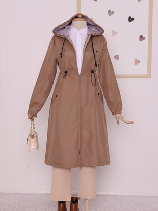 معطف واق من المطر للحجاب مع جيوب جانبية - مينك