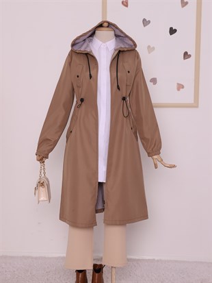 معطف واق من المطر للحجاب مع جيوب جانبية - مينك