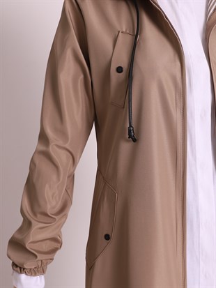 معطف واق من المطر للحجاب مع جيوب جانبية - مينك