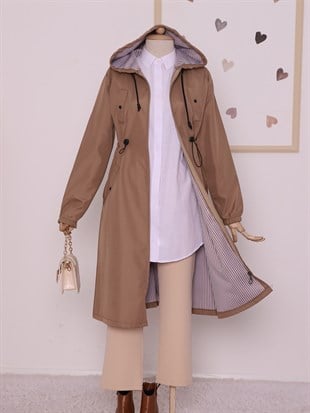 معطف واق من المطر للحجاب مع جيوب جانبية - مينك