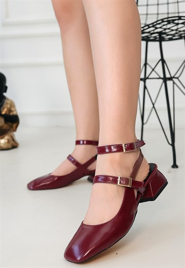 Karmi Cilt Topuklu Ayakkabı -Mürdüm