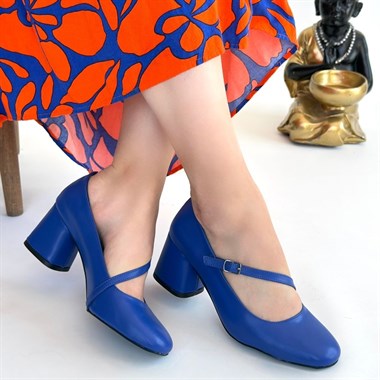 Kier Cilt Topuklu Ayakkabı -Mavi