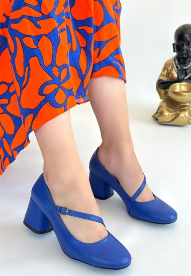 Kier Cilt Topuklu Ayakkabı -Mavi