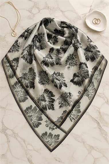 Klasik Damask Desenli Soft Eşarp -Koyu Kahverengi