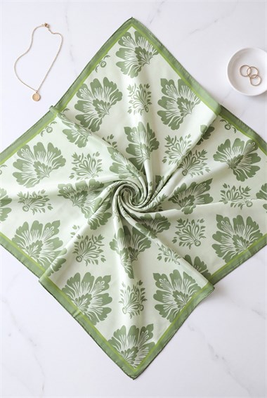 Klasik Damask Desenli Soft Eşarp -Koyu Yeşil