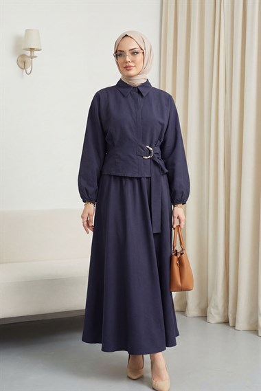 Kolu Lastikli Yandan Bağlamalı Gizli Düğmeli Cupra Takım  -Laci