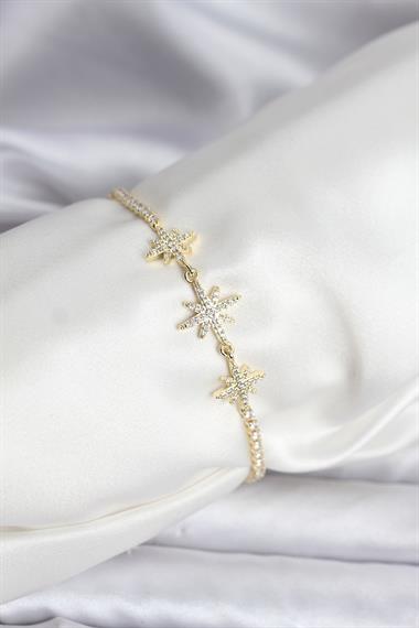 Kutup Yıldızı Model Zirkon Taşlı Gold Renk Su Yolu Kadın Bileklik