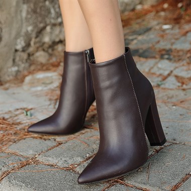 Loora Cilt Topuklu Bot -Kahverengi