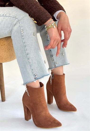 Loora Süet Topuklu Bot -Vizon