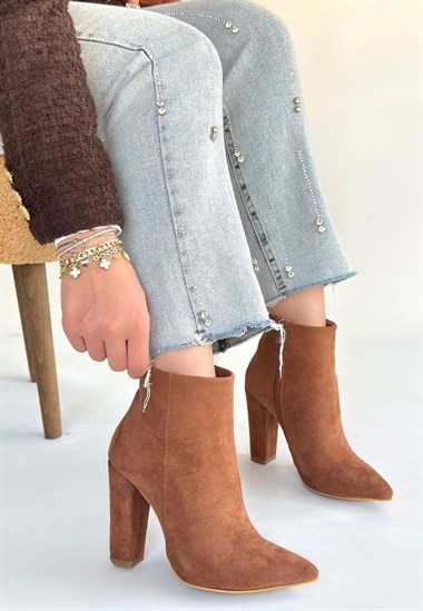 Loora Süet Topuklu Bot -Vizon