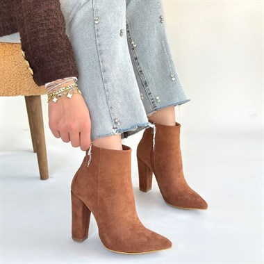 Loora Süet Topuklu Bot -Vizon