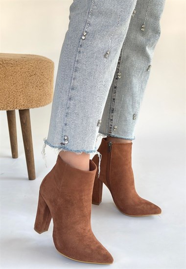 Loora Süet Topuklu Bot -Vizon