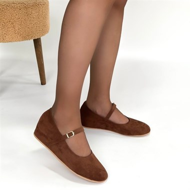 Lossa Süet Kemerli Babet Ayakkabı -Taba