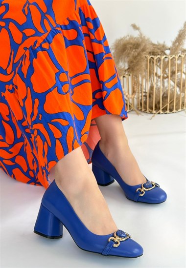 Lucky Cilt Topuklu Ayakkabı -Mavi