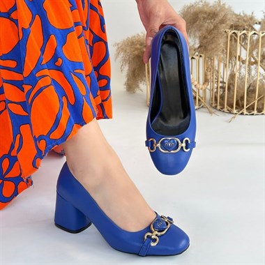 Lucky Cilt Topuklu Ayakkabı -Mavi