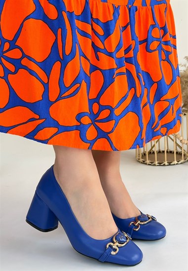 Lucky Cilt Topuklu Ayakkabı -Mavi