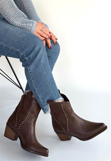 Matin Acı Kahve Cilt Topuklu Bot -Acı Kahve