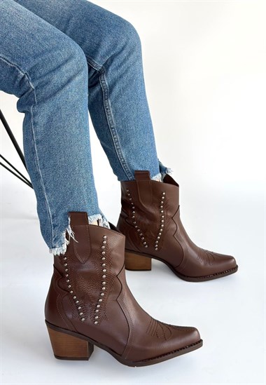 Matin Acı Kahve Cilt Topuklu Bot -Acı Kahve