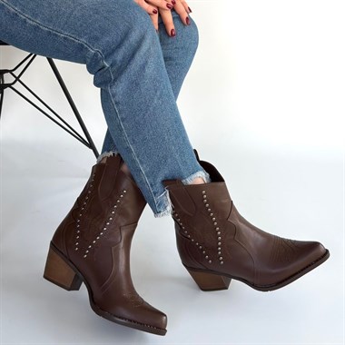 Matin Acı Kahve Cilt Topuklu Bot -Acı Kahve