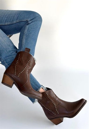 Matin Acı Kahve Cilt Topuklu Bot -Acı Kahve