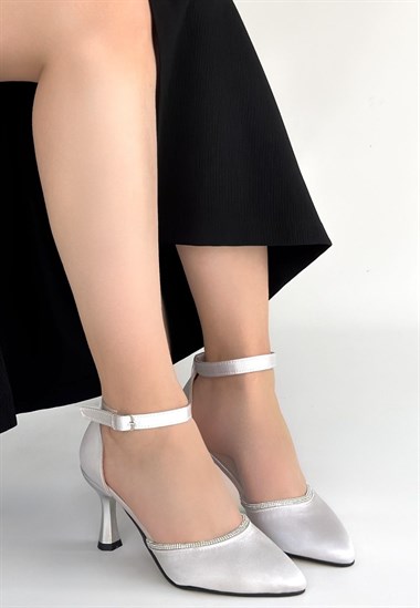 Mejja Saten Topuklu Ayakkabı -Gri