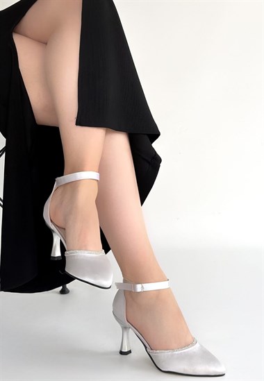 Mejja Saten Topuklu Ayakkabı -Gri