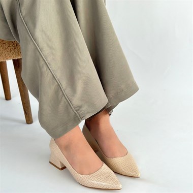 Meort Rugan Topuklu Ayakkabı -Bej