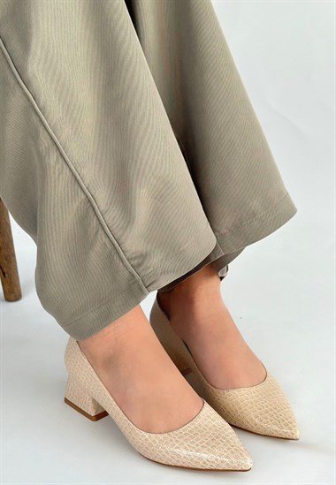 Meort Rugan Topuklu Ayakkabı -Bej