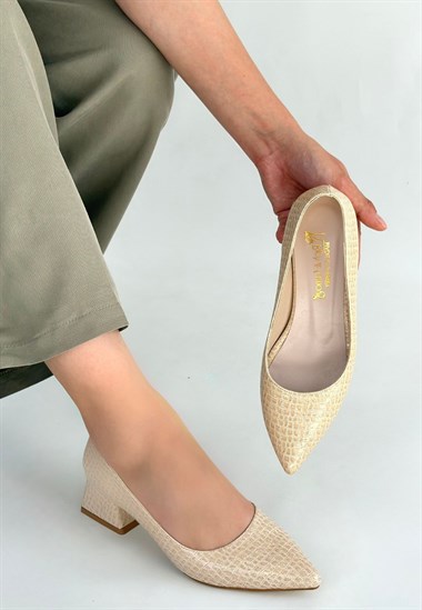 Meort Rugan Topuklu Ayakkabı -Bej