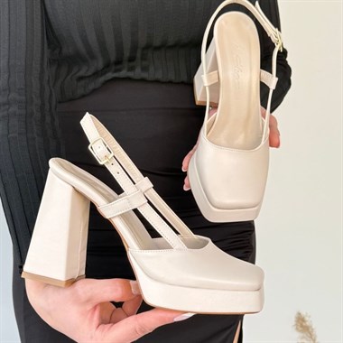 Mety Cilt Topuklu Ayakkabı -Bej