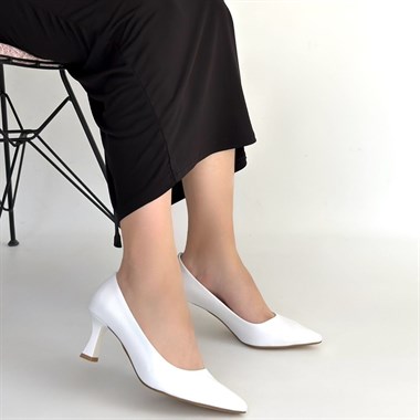 Mırta Cilt Topuklu Ayakkabı -Beyaz