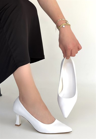 Mırta Cilt Topuklu Ayakkabı -Beyaz