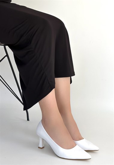 Mırta Cilt Topuklu Ayakkabı -Beyaz