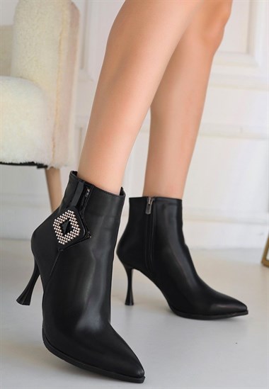 Moose Cilt Topuklu Bot -Siyah