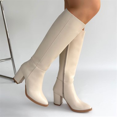 Morena Cilt Tabanlı Topuklu Çizme -Bej