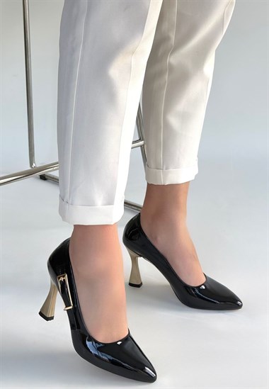 Motya Rugan Topuklu Ayakkabı -Siyah