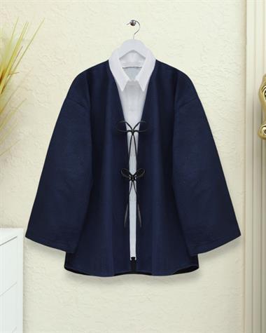 Önü Bağcıklı Oval Kesim Kaşe Kimono  -Laci