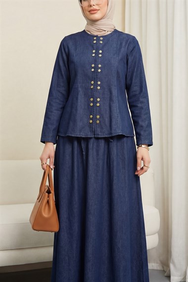 Önü Çıtçıtlı Eteği Bağcık Detaylı Kot Takım  -K.Laci