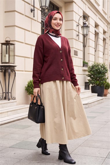 Womens Front Button-Front V-Neck Soft Knit Cardigan - Burgundy