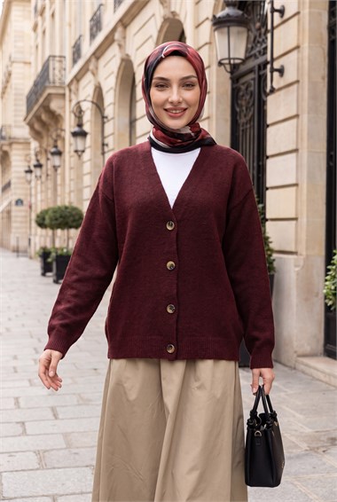 Womens Front Button-Front V-Neck Soft Knit Cardigan - Burgundy