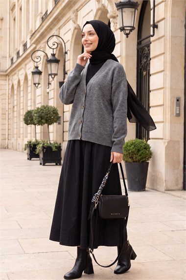 Womens Front Button-Front V-Neck Soft Knit Cardigan - Charcoal