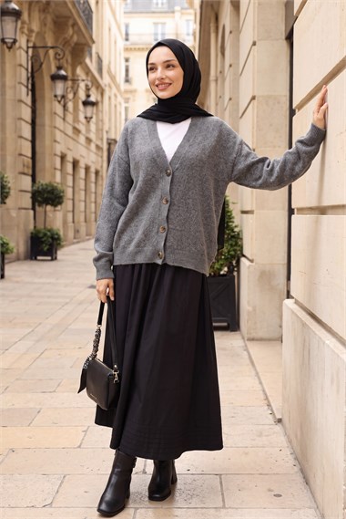 Womens Front Button-Front V-Neck Soft Knit Cardigan - Charcoal
