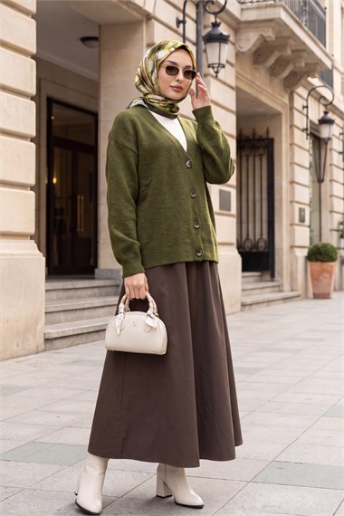 Womens Front Button-Front V-Neck Soft Knit Cardigan - Khaki