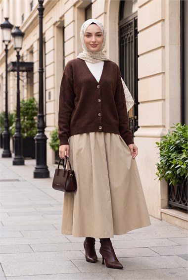 Womens Front Button-Front V-Neck Soft Knit Cardigan - Brown