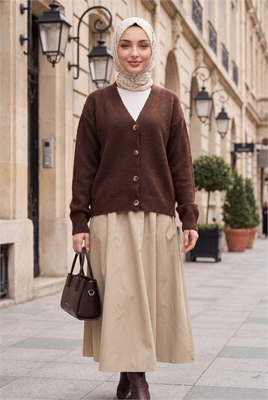 Womens Front Button-Front V-Neck Soft Knit Cardigan - Brown